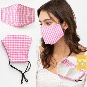 Pink Gingham Reusable 3 Layers Filter Pocket Mask